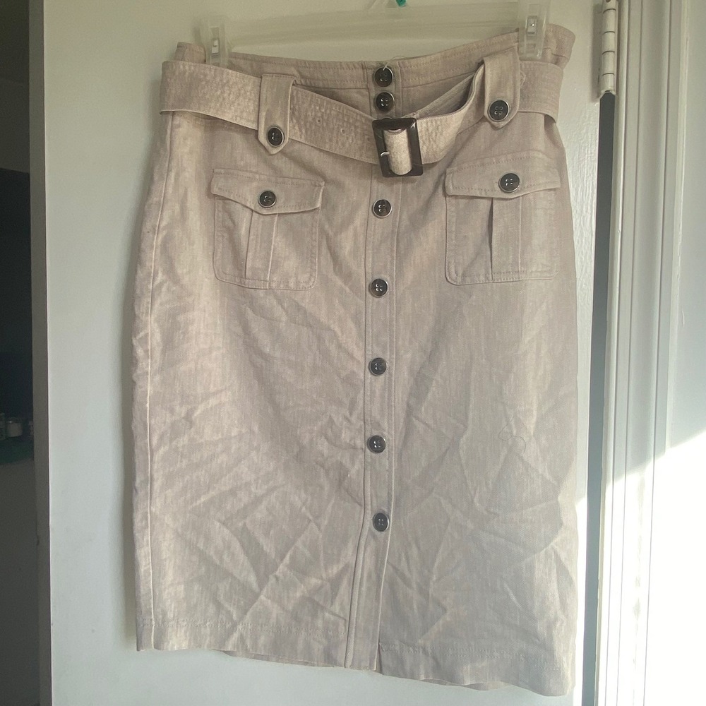 7th Avenue Design Studio NY&C‎  Beige Button Front Belted Pencil Skirt Size 14